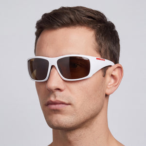 Prada PS 04VS Rectangle Sunglasses Men — side view, Non-Polarized Brown lens