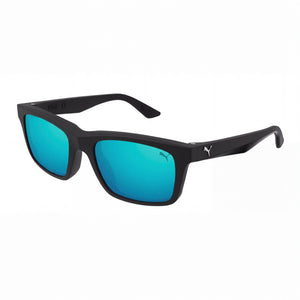 Puma PU0402S Black-Black-Blue Rectangle Sunglasses for Men, Non-Polarized lens