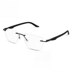 Puma Pu0455o Black-Transparent Rectangle Eyeglasses for Unisex, Stainless Steel frame