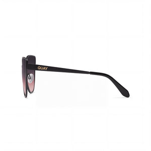 QUAY In Pursuit Cat Eye Sunglasses Women — side view, Non-Polarized Black Plum Pink lens