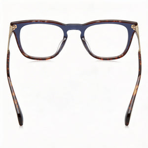 Rag & Bone Modern Square Eyeglasses Unisex — side view, Blue Havana Acetate temples