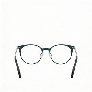 Rag & Bone Rnb 3011 Round Eyeglasses Women — side view, Green Titanium temples