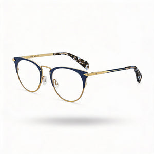 Rag & Bone Rnb 3016 Blue Gold Round Eyeglasses for Unisex, Metal frame