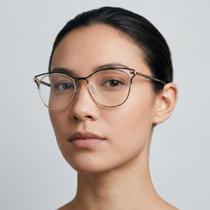 Rag & Bone Rnb 3019 Cat Eye Eyeglasses Women — side view, Gold Black temples