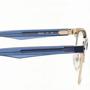 Rag & Bone Rnb3022 Rectangle Eyeglasses Women — side view, Blue Alloy Steel temples