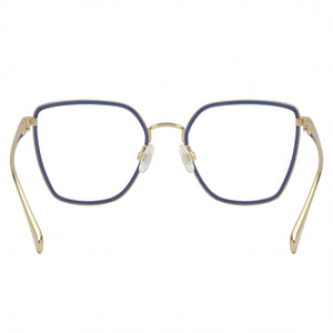 Rag & Bone Rnb3028 Cat Eye Eyeglasses Women — side view, Gold Blue Stainless Steel temples