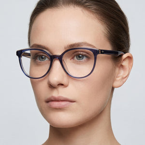 Rag & Bone Rnb3029 Oval Eyeglasses Women — side view, Blue Plastic temples