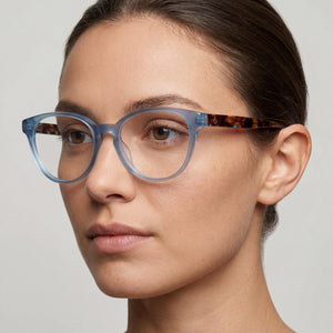 rag & bone Rnb3062 Oval Eyeglasses Women — side view, Blue Acetate temples