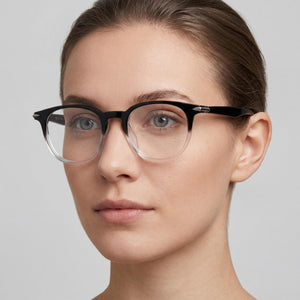 Rag & Bone Rnb7028/g Round Eyeglasses Women — side view, Black Acetate temples