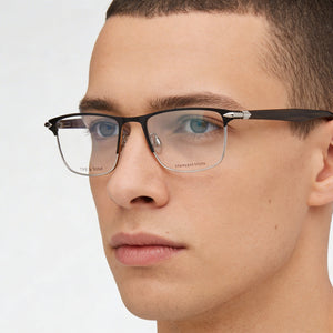 Rag & Bone Rnb7046 Rectangle Eyeglasses Men — side view, Black Greyhorn temples