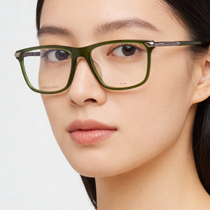 Rag & Bone Rnb7047 Rectangle Eyeglasses Women — side view, Green Acetate temples