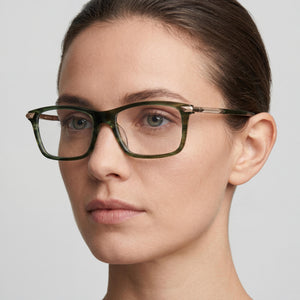 Rag & Bone Rnb7050 Rectangle Eyeglasses Women — side view, Green Acetate temples