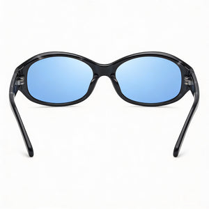 Revo Blue Oval Sunglasses Men — side view, Polarized Blue Water lens