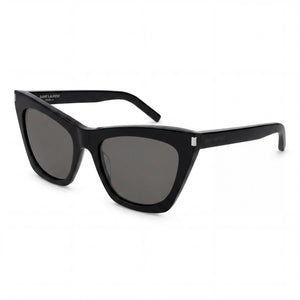 Saint Laurent Sl 214 Kate Black Cat Eye Sunglasses for Women, Black-black-grey lens