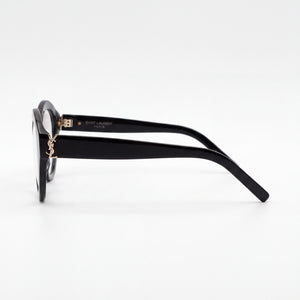 Saint Laurent SL M60 OPT Cat Eye Eyeglasses Women — side view, Black Acetate temples