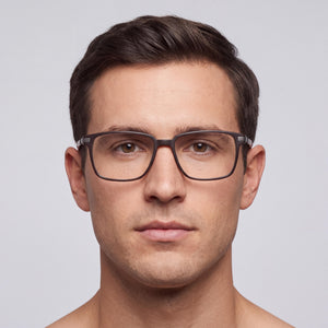 Spy Major 57 Rectangle Eyeglasses Men — side view, Black Horn Acetate temples