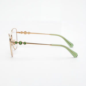 Swarovski SK1034 Cat Eye Eyeglasses Women — side view, Green/Gold Metal temples