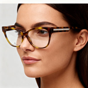 Swarovski SK5392 Cat Eye Eyeglasses Women — side view, Havana Acetate temples