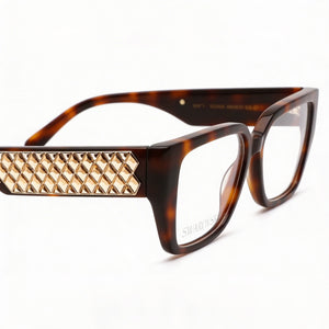 Swarovski Sk5446 Rectangle Eyeglasses Women — side view, Havana Plastic temples