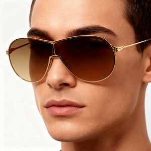 Tom Ford Classic Aviator Sunglasses Unisex — side view, Polarized Gradient Roviex lens