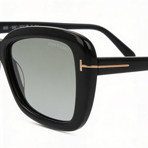 Tom Ford FT1008 Rectangle Sunglasses Women — side view, Non-Polarized Smoke Gradient lens