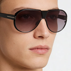 Tom Ford FT1072 Aviator Sunglasses Unisex — side view, Non-Polarized Smoke Shaded lens