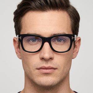 Tom Ford FT5040-B Square Eyeglasses Unisex — side view, Black Acetate temples