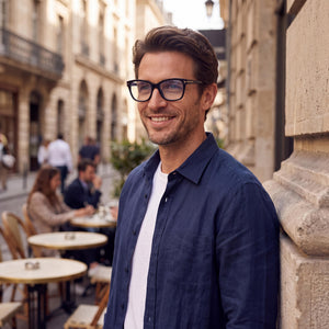 Tom Ford Ft5597-f-b Shiny Black Eyeglasses Men — lifestyle wear, morning news and coffee routines