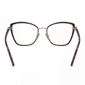 Tom Ford FT5740-B Cat Eye Eyeglasses Women — side view, Havana Metal temples