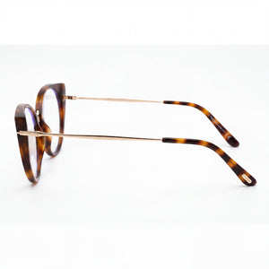 Tom Ford FT5815-B Cat Eye Eyeglasses Women — side view, Havana Injected temples