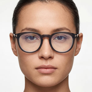Tom Ford Ft5905-b Round Eyeglasses Unisex — side view, Black Blue Filter Plastic temples