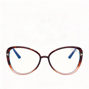 Tom Ford FT5907-B Cat Eye Eyeglasses for Women — front view, Havana finish