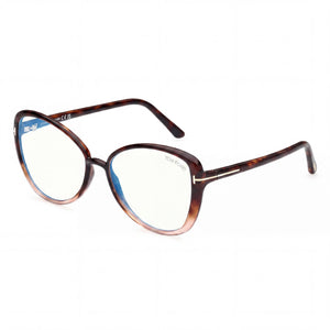 Tom Ford FT5907-B Havana Cat Eye Eyeglasses for Women, clear demo lenses