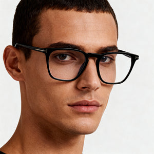 Tom Ford Ft5937-b Square Eyeglasses Unisex — side view, Black Plastic temples