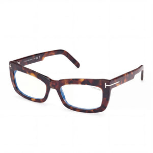 Tom Ford FT5966-B Havana Rectangle Eyeglasses Unisex, Blue Filter Plastic frame