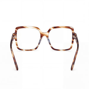 Tom Ford FT6063-B Rectangle Eyeglasses Unisex — side view, Havana Blue Filter Plastic temples