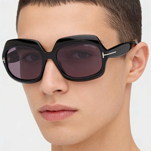 Tom Ford REN FT1155 Square Sunglasses Unisex — side view, Non-Polarized Black Smoke Purple lens