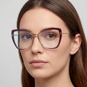Tom Ford TF5882-B Butterfly Eyeglasses for Women — interior view, plastic demo lenses