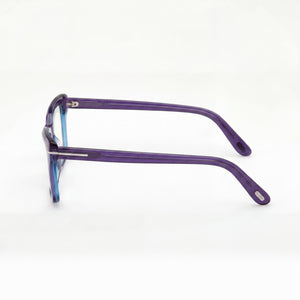 Tom Ford Rectangle Eyeglasses Women — side view, Violet Acetate temples