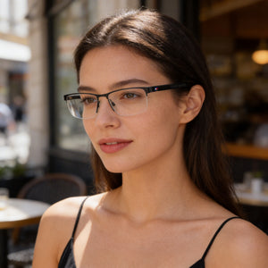 Tommy Hilfiger T. Hilfiger 1594 Rectangle Eyeglasses Unisex — side view, Gray Metal temples
