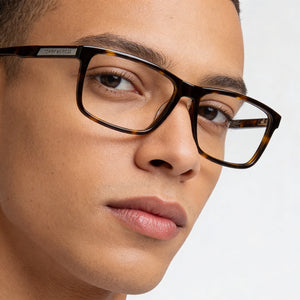 Tommy Hilfiger Th 1549 Rectangle Eyeglasses Unisex — side view, Havana Acetate temples