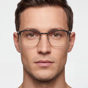 Tommy Hilfiger TH 2062/G Square Eyeglasses Men — side view, Gold Stainless Steel temples