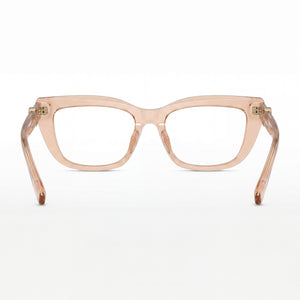 Tory Burch Cat Eye Eyeglasses Women — side view, Beige Acetate temples