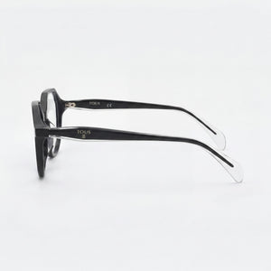 Tous Geometric Round Eyeglasses Women — side view, Black Acetate temples
