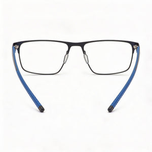 Under Armour Casual Rectangle Eyeglasses Men — side view, Matte Black Blue Alloy Steel temples