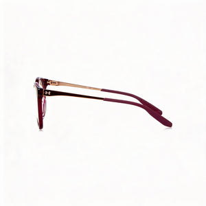 Under Armour Casual Oval Eyeglasses Women — side view, Crystal Red Acetate temples