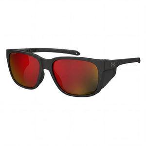 Under Armour Outdoor Black Rectangle Sunglasses Unisex, Red lens