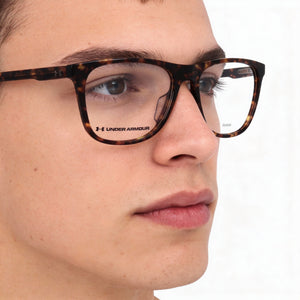 Under Armour UA 5018/G Rectangle Eyeglasses Unisex — side view, Havana Acetate temples
