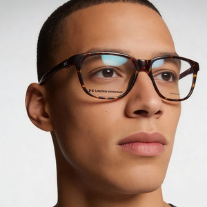 Under Armour UA 5024 Rectangle Eyeglasses Unisex — side view, Havana Propionate temples