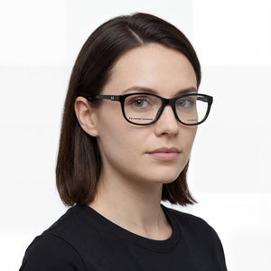 Under Armour UA 5025 Rectangle Eyeglasses Women — side view, Black Polyamide temples